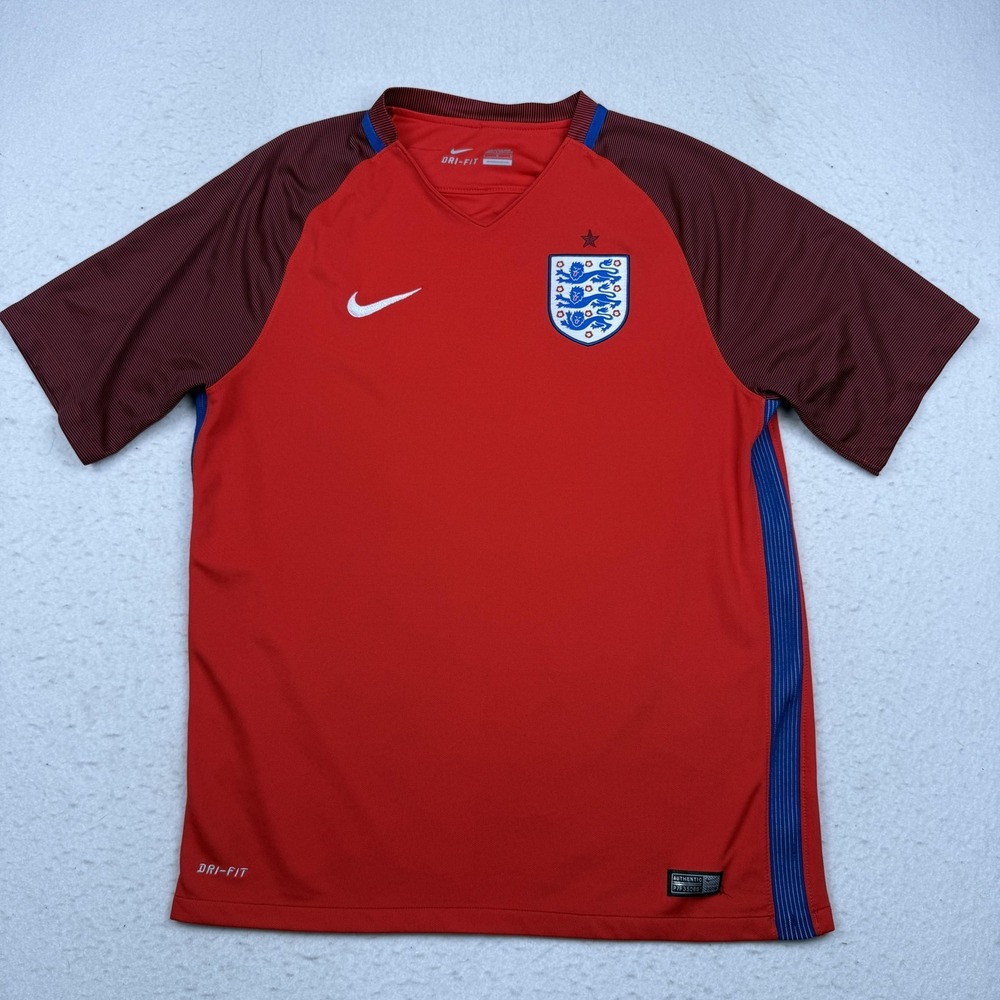 England National Team Jersey Mens Large Red Soccer Nike Dri-FIT Authentic 2016